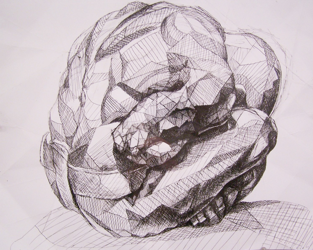 Student Artwork: a drawing of a geometrically depicted crumpled piece of paper - click on this image to access the Student Gallery Website